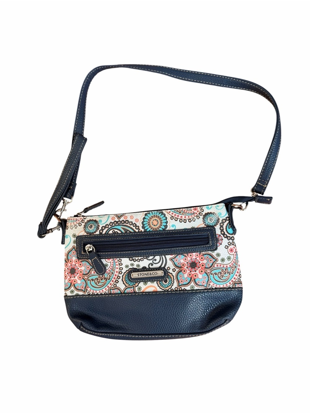 Stone & Co. Navy Floral Bag Purse 10” x 6.5”